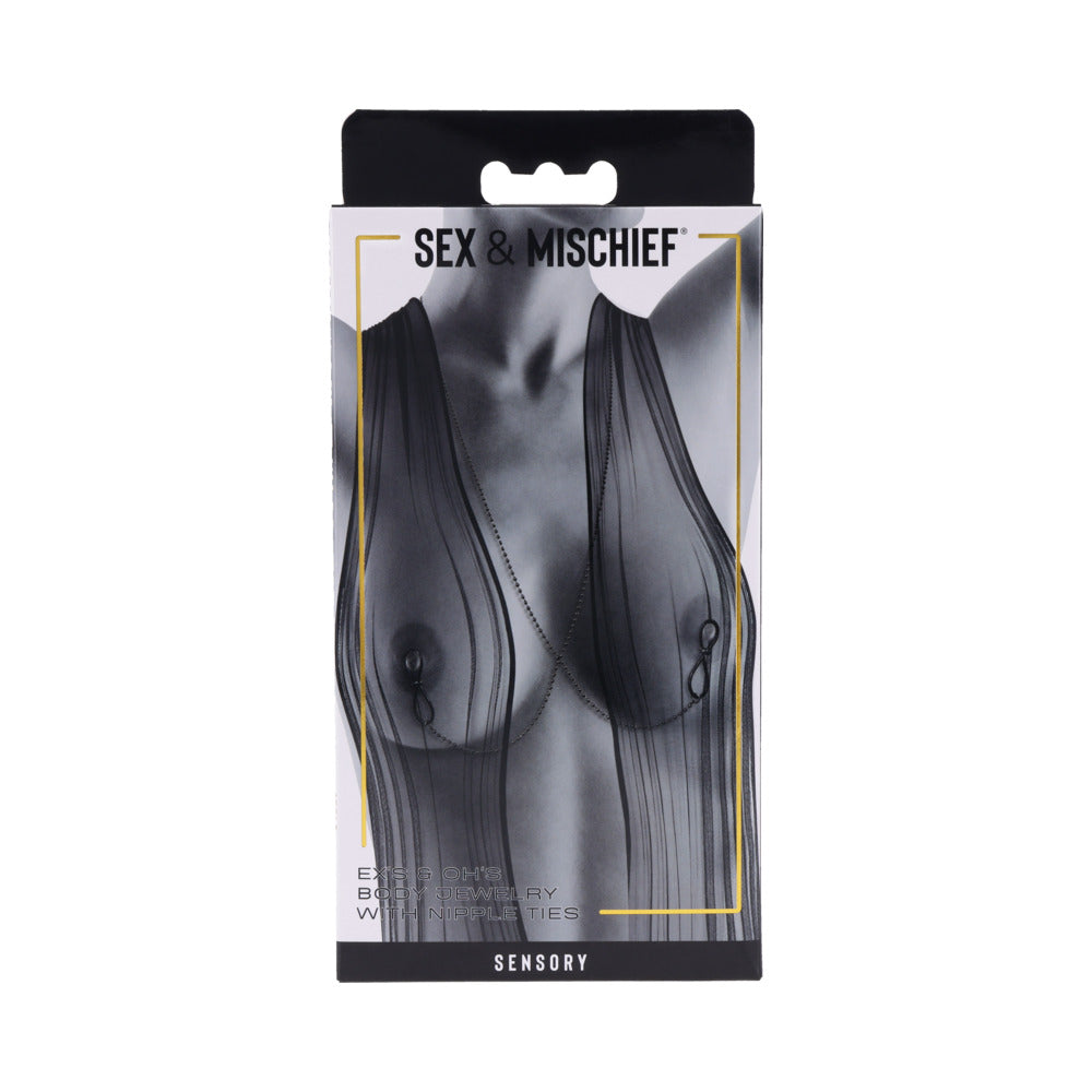 Sex & Mischief Ex's & Oh's Body Jewelry w/Nipple Ties - Black