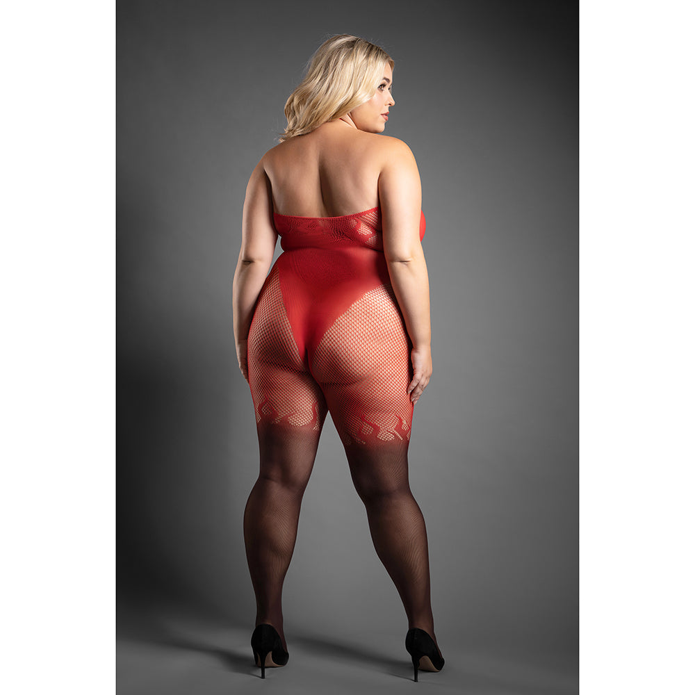 Sheer Eternal Flame Halter Open Crotch Bodystocking - Red/Black QN