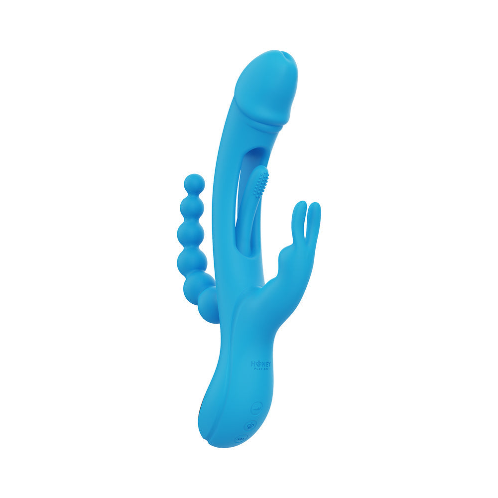 Trilux Kinky Finger Rabbit Vibrator w/Anal Beads - Blue