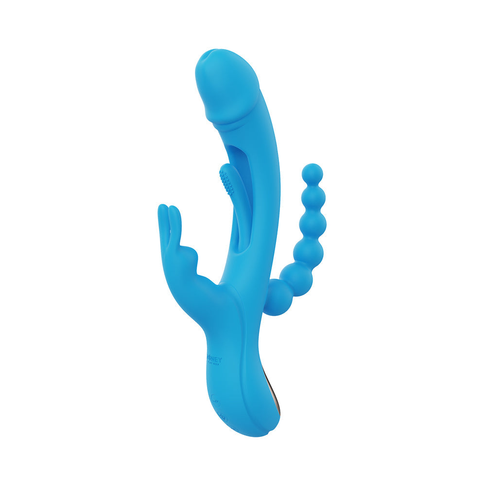 Trilux Kinky Finger Rabbit Vibrator w/Anal Beads - Blue