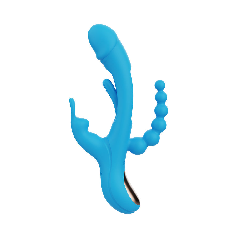 Trilux Kinky Finger Rabbit Vibrator w/Anal Beads - Blue