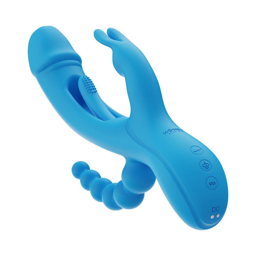 Trilux Kinky Finger Rabbit Vibrator w/Anal Beads - Blue