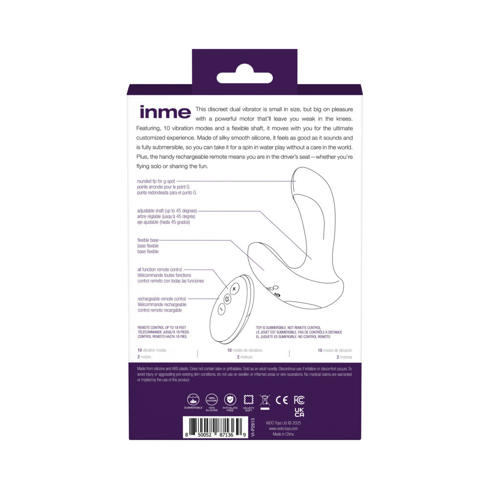 VeDO Inme Rechargeable Dual Vibe w/Remote Control - Purple