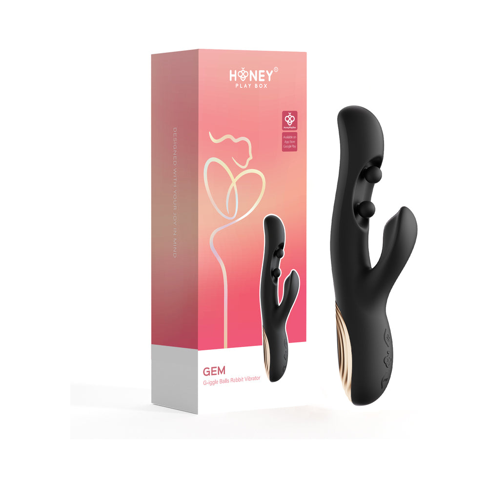 GEM Twin Balls Rabbit Vibrator - Black