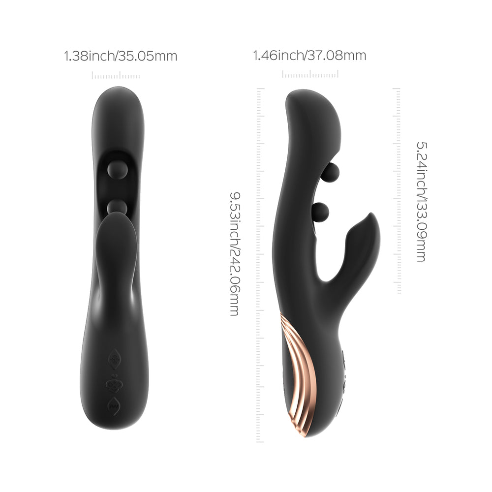 GEM Twin Balls Rabbit Vibrator - Black