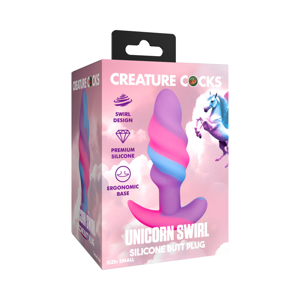 Creature Cocks - Unicorn Swirl Silicone Butt Plug - Small