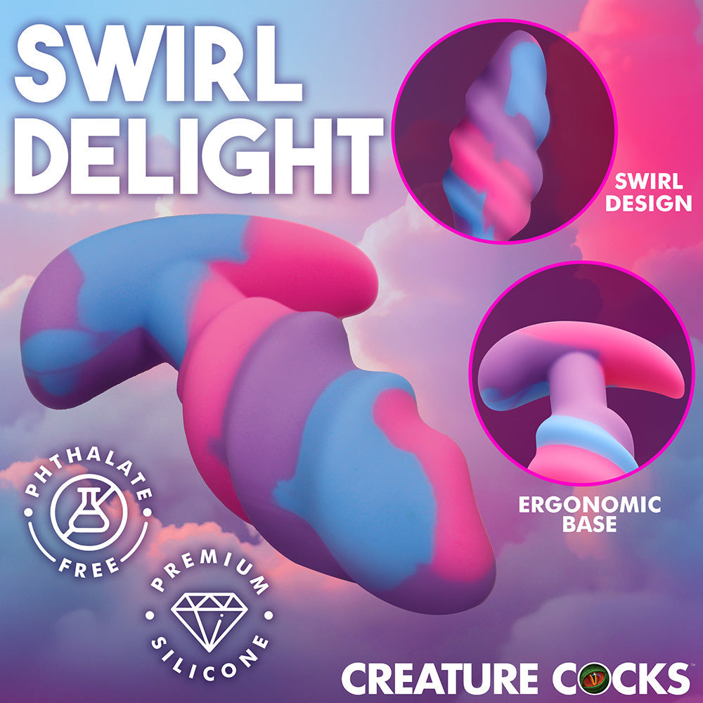 Creature Cocks - Unicorn Swirl Silicone Butt Plug - Small