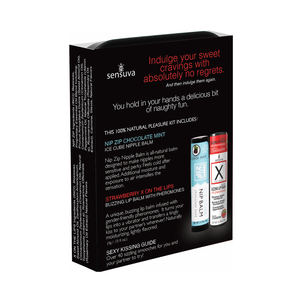 Sensuva Lips & Nips Pleasure Kit - Chocolate Nip Zip + Chocolate Strawberry XBalm + 50 Ways to Kiss Guide