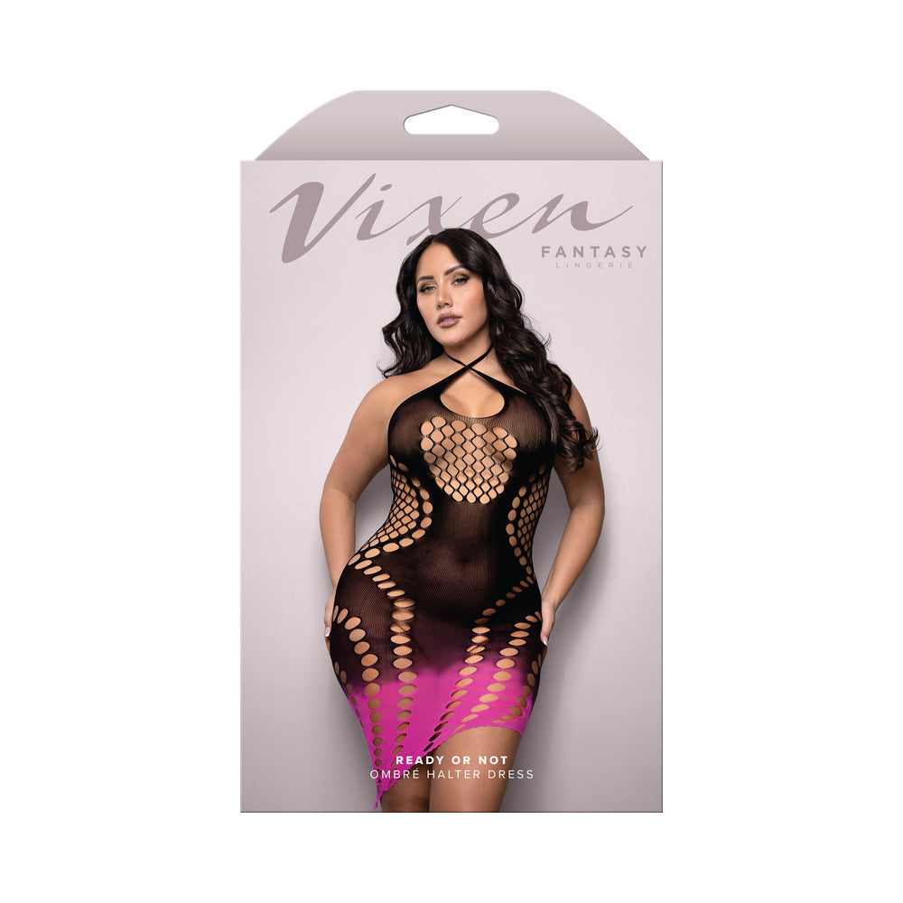 Vixen Ready Or Not Ombre Keyhole Halter Dress - Black/Pink QN