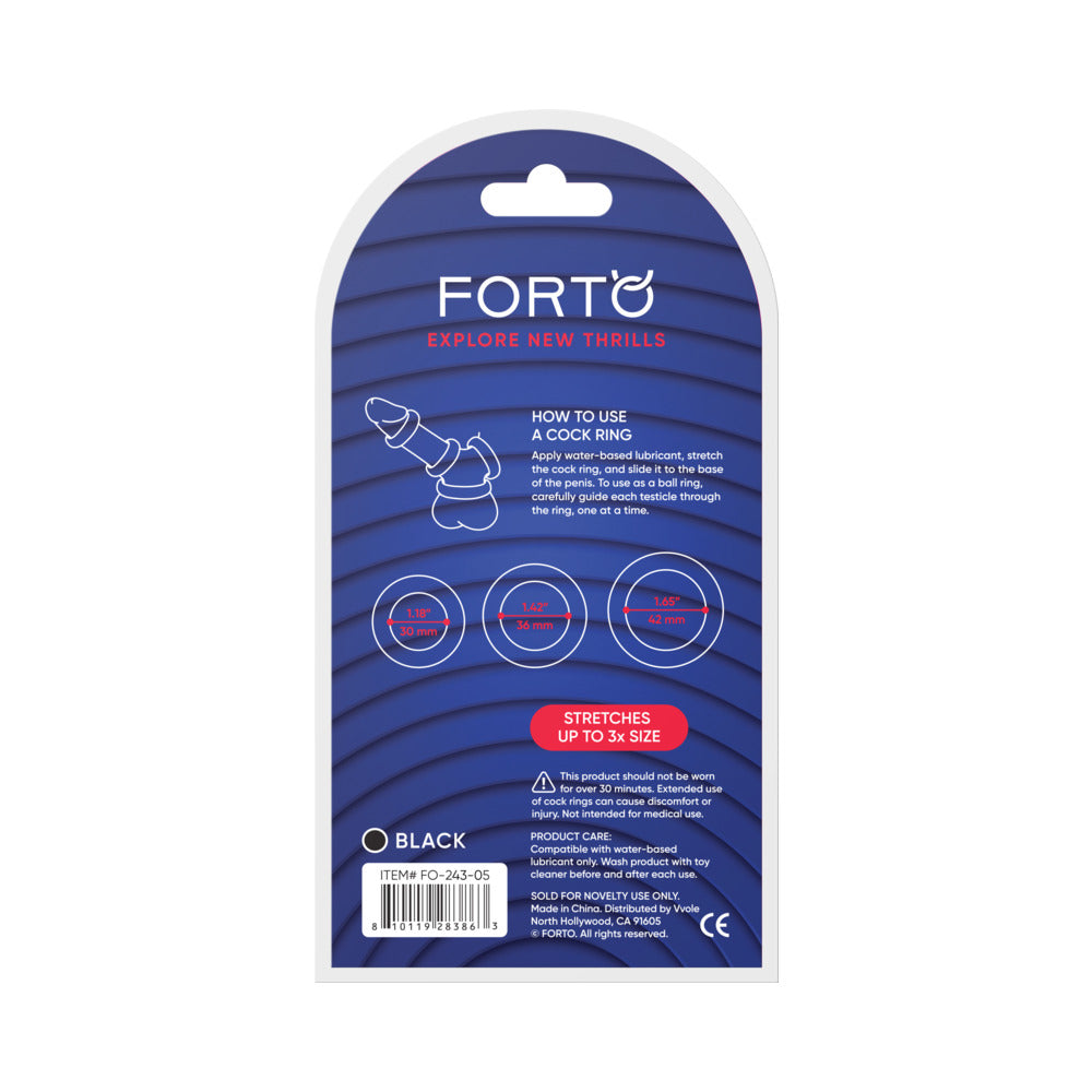 Forto Trio Cock Ring Set - Black
