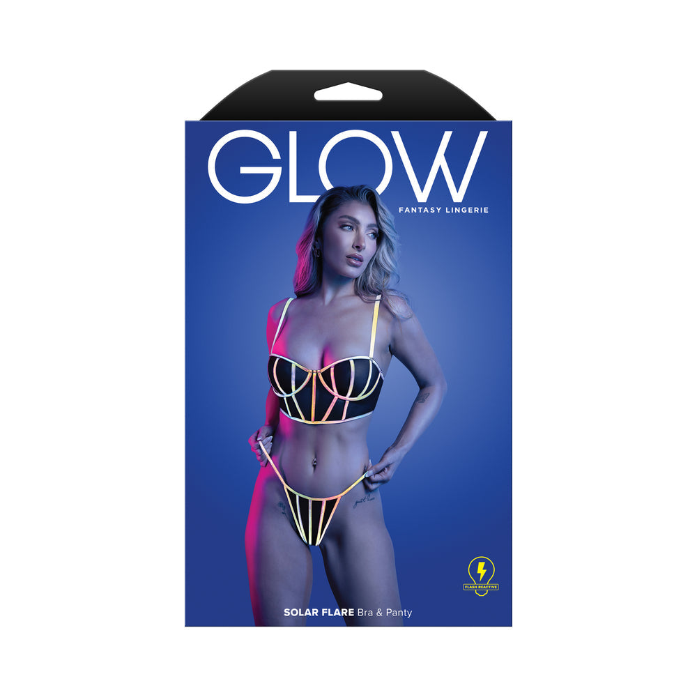 Solar Flare Flash Reflective Binding Underwire Bra & Thong - Black L/XL