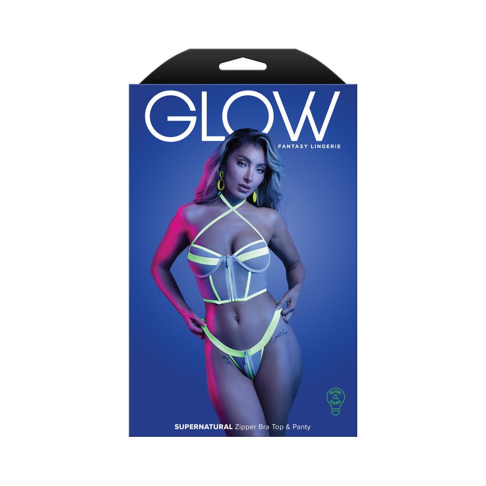 Supernatural Glow-in-the-Dark Zipper Bralette & Thong - White S/M