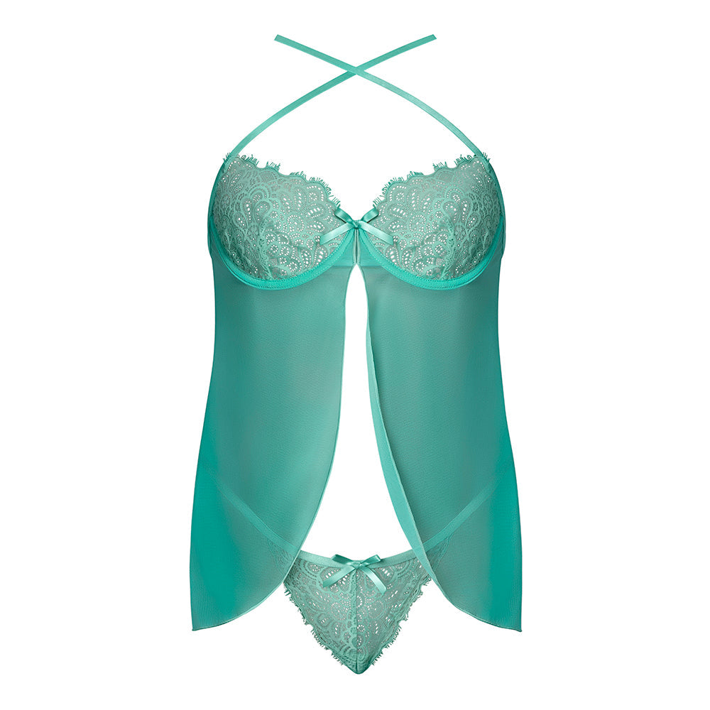 Caribbean Crush Flutter Babydoll w/Thong 2 pc Set - Aqua L/XL