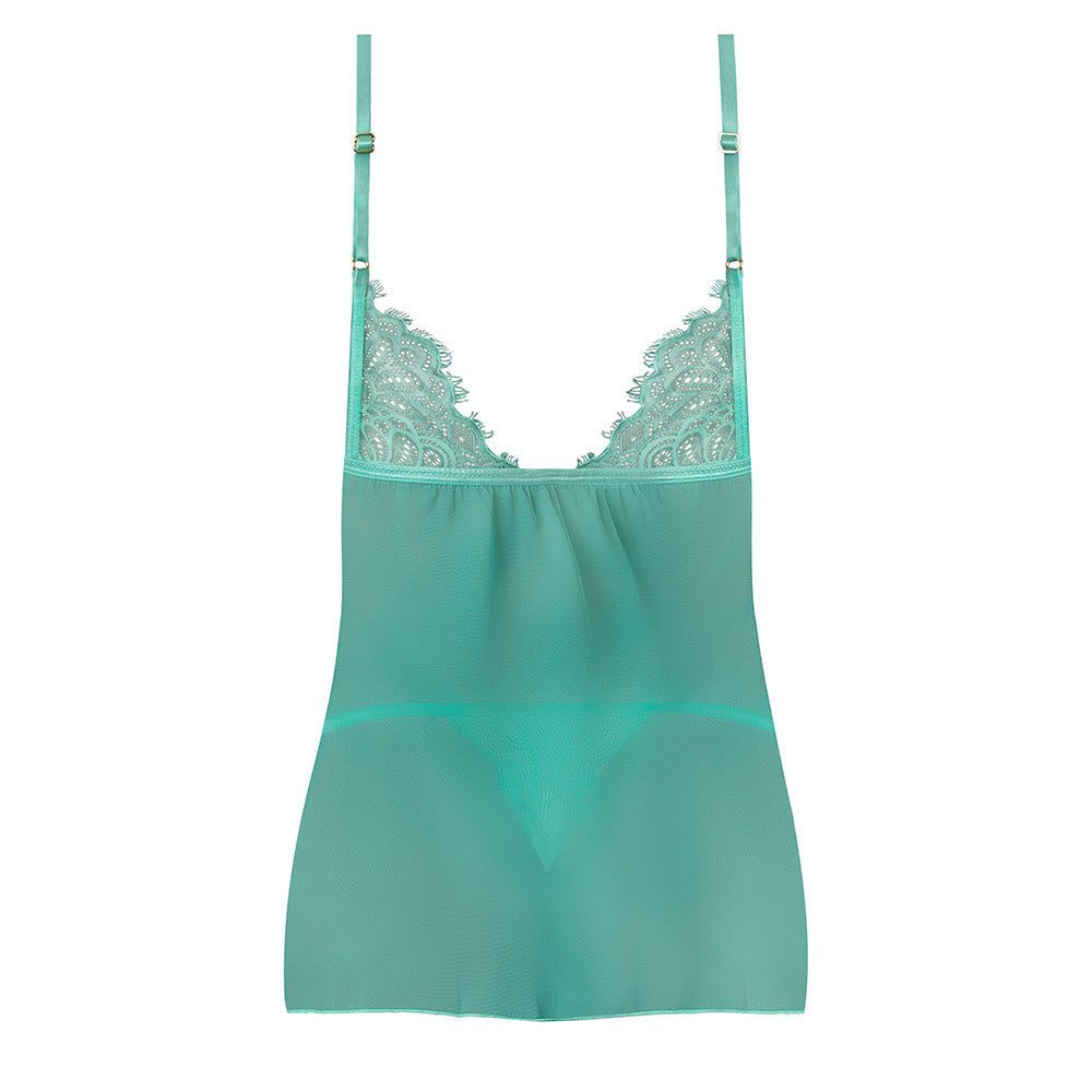Caribbean Crush Flutter Babydoll w/Thong 2 pc Set - Aqua L/XL