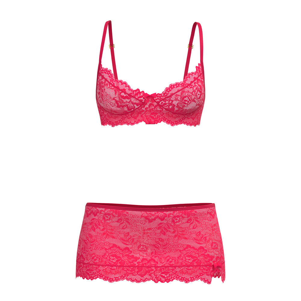 Get It Girl Lace Bra w/Skirt & Thong - Pink L/XL