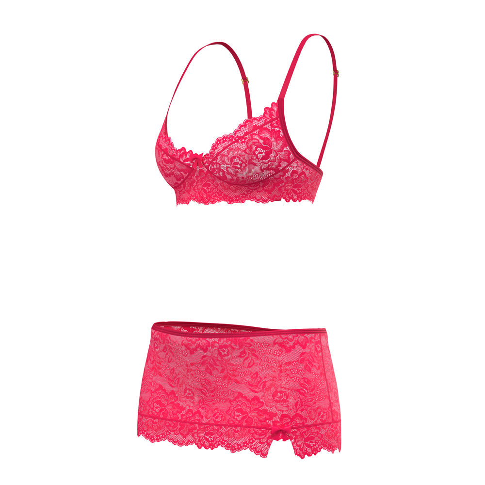 Get It Girl Lace Bra w/Skirt & Thong - Pink L/XL