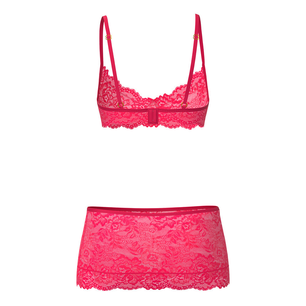 Get It Girl Lace Bra w/Skirt & Thong - Pink L/XL