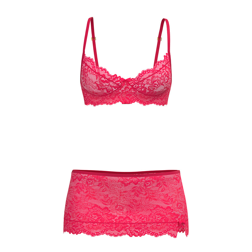 Get It Girl Lace Bra w/Skirt & Thong - Pink QN