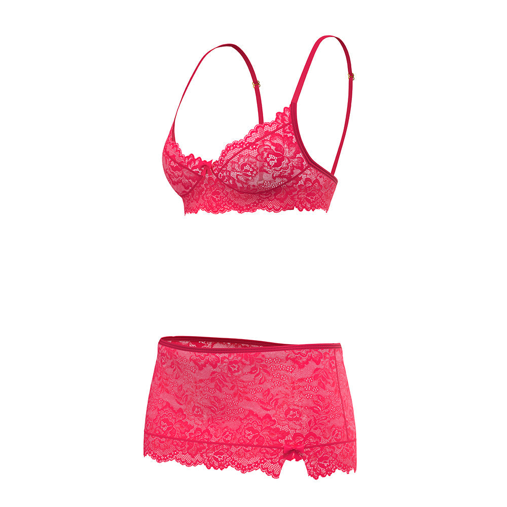 Get It Girl Lace Bra w/Skirt & Thong - Pink QN