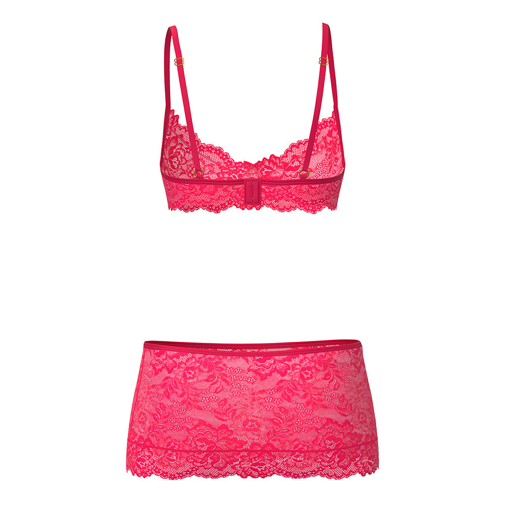 Get It Girl Lace Bra w/Skirt & Thong - Pink QN