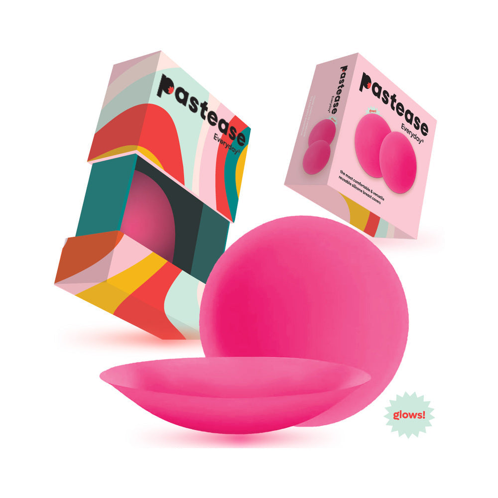 Pastease HALOS Silicone Nipple Covers w/Travel Box - Neon Pink D+ Cup 10 or More Uses