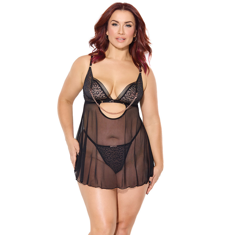 Pleasure Collection Feline Fatale Babydoll & G-String 2 pc Set - Black QN