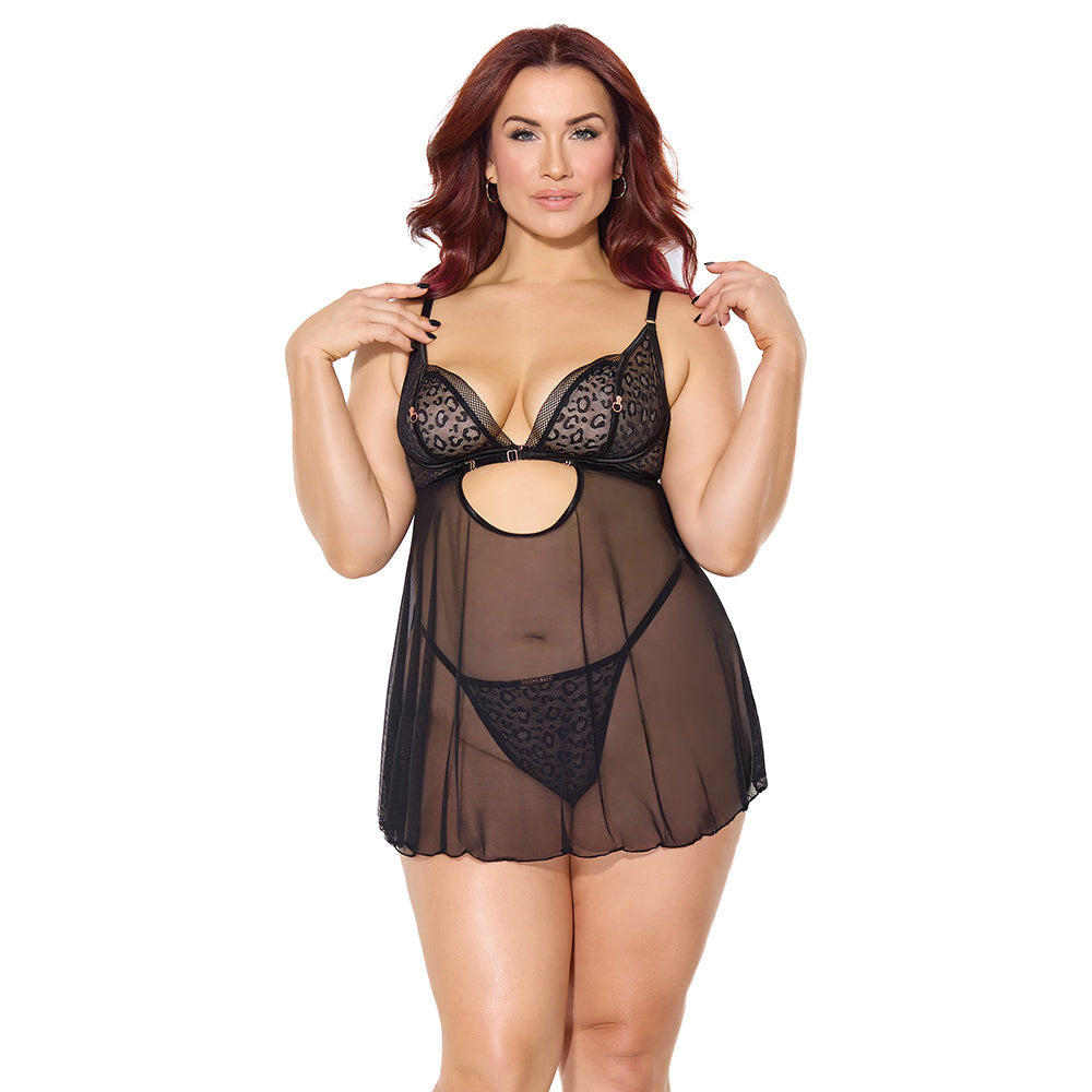 Pleasure Collection Feline Fatale Babydoll & G-String 2 pc Set - Black QN
