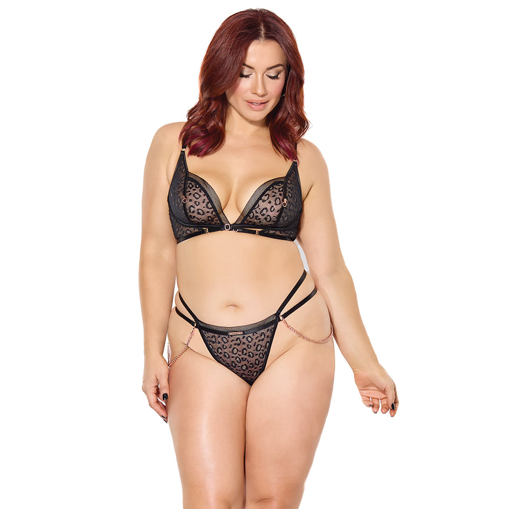 Pleasure Collection Feline Fatale Bra & G-String 2 pc Set - Black QN