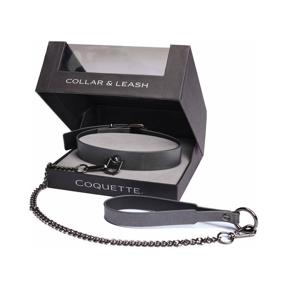 Pleasure Collection Gunmetal Glam Collar & Leash w/Removable Chain