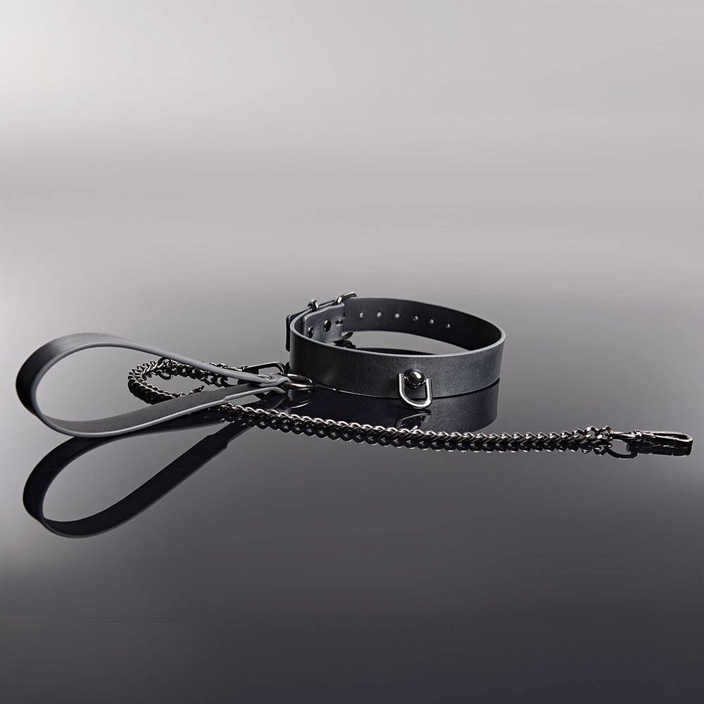 Pleasure Collection Gunmetal Glam Collar & Leash w/Removable Chain