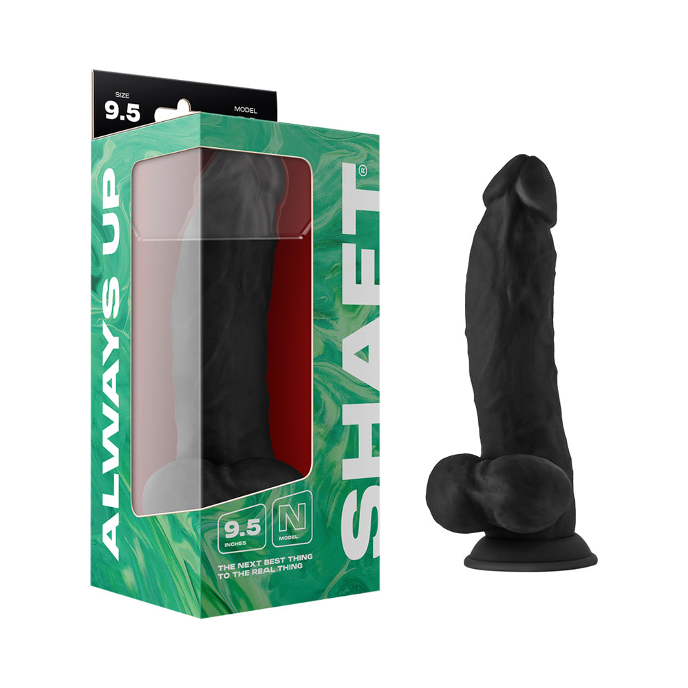 Shaft Model N Flexskin Liquid Silicone 9.5" Side Curve Dong w/Balls - Black