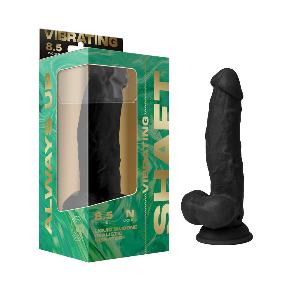 Shaft Flexskin Liquid Silicone 8.5" Vibrating Side Curve Dong w/Balls - Black