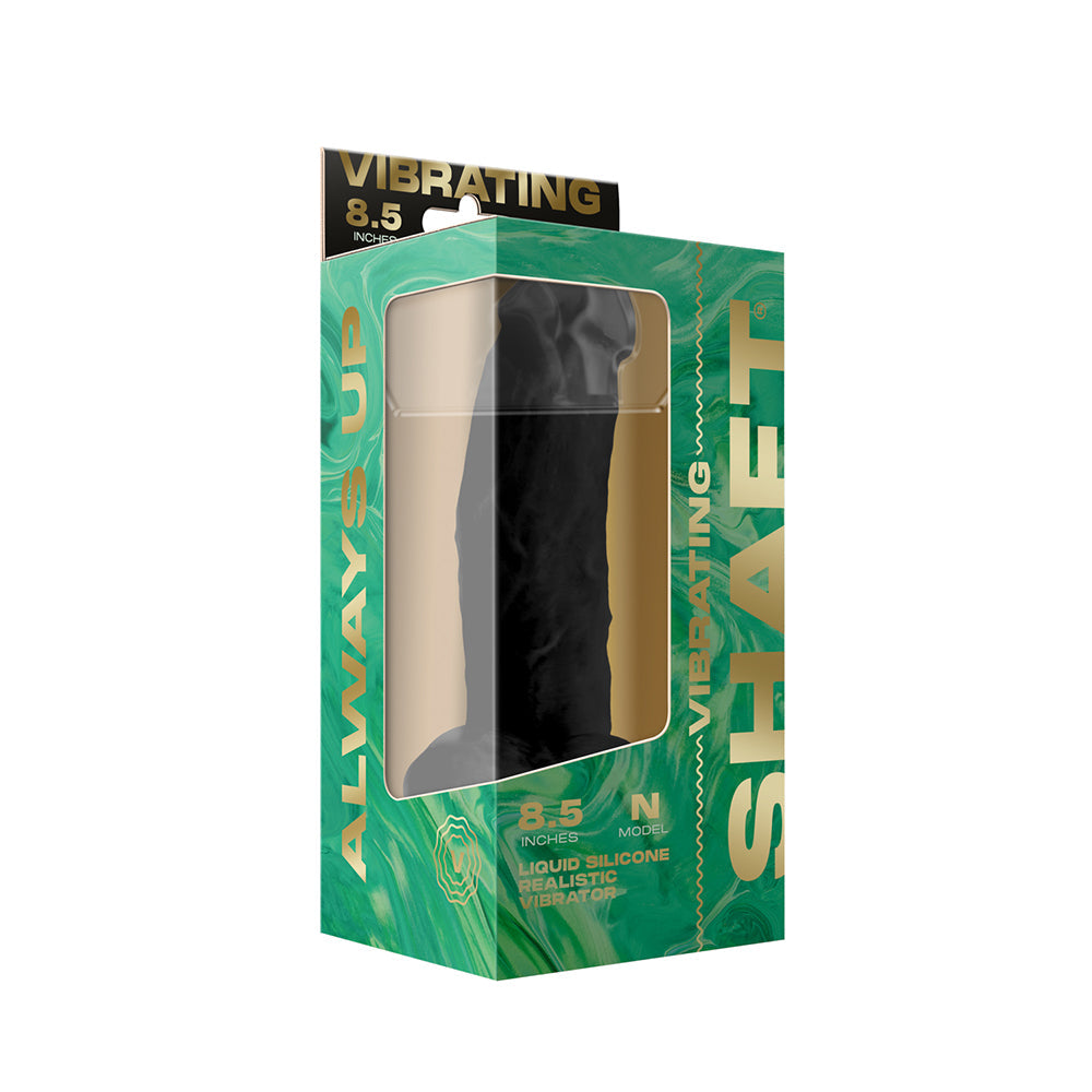 Shaft Flexskin Liquid Silicone 8.5" Vibrating Side Curve Dong w/Balls - Black