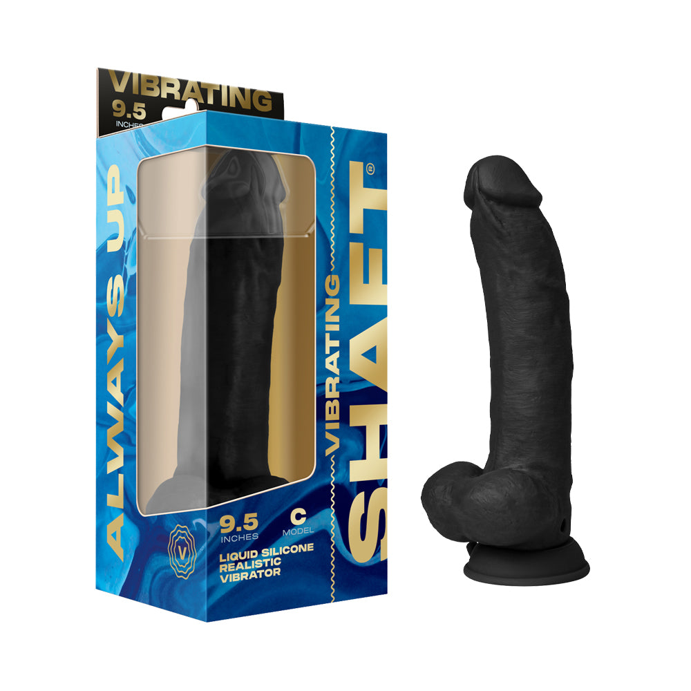Shaft Flexskin Liquid Silicone 9.5" Vibrating Curved Dong w/Balls - Black
