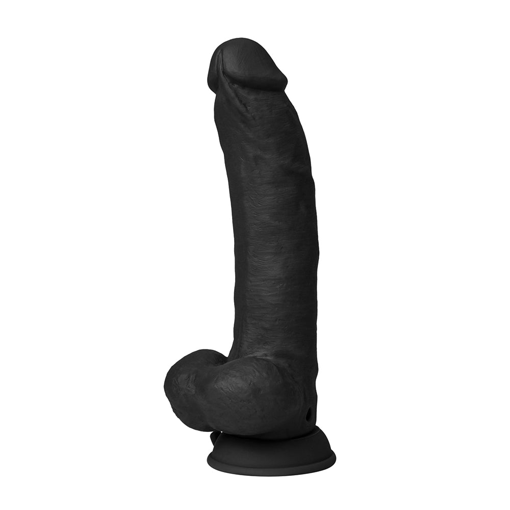 Shaft Flexskin Liquid Silicone 9.5" Vibrating Curved Dong w/Balls - Black