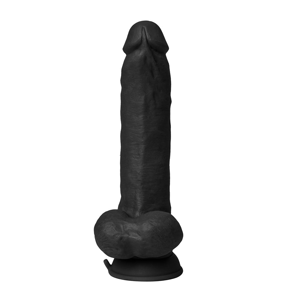 Shaft Flexskin Liquid Silicone 9.5" Vibrating Curved Dong w/Balls - Black