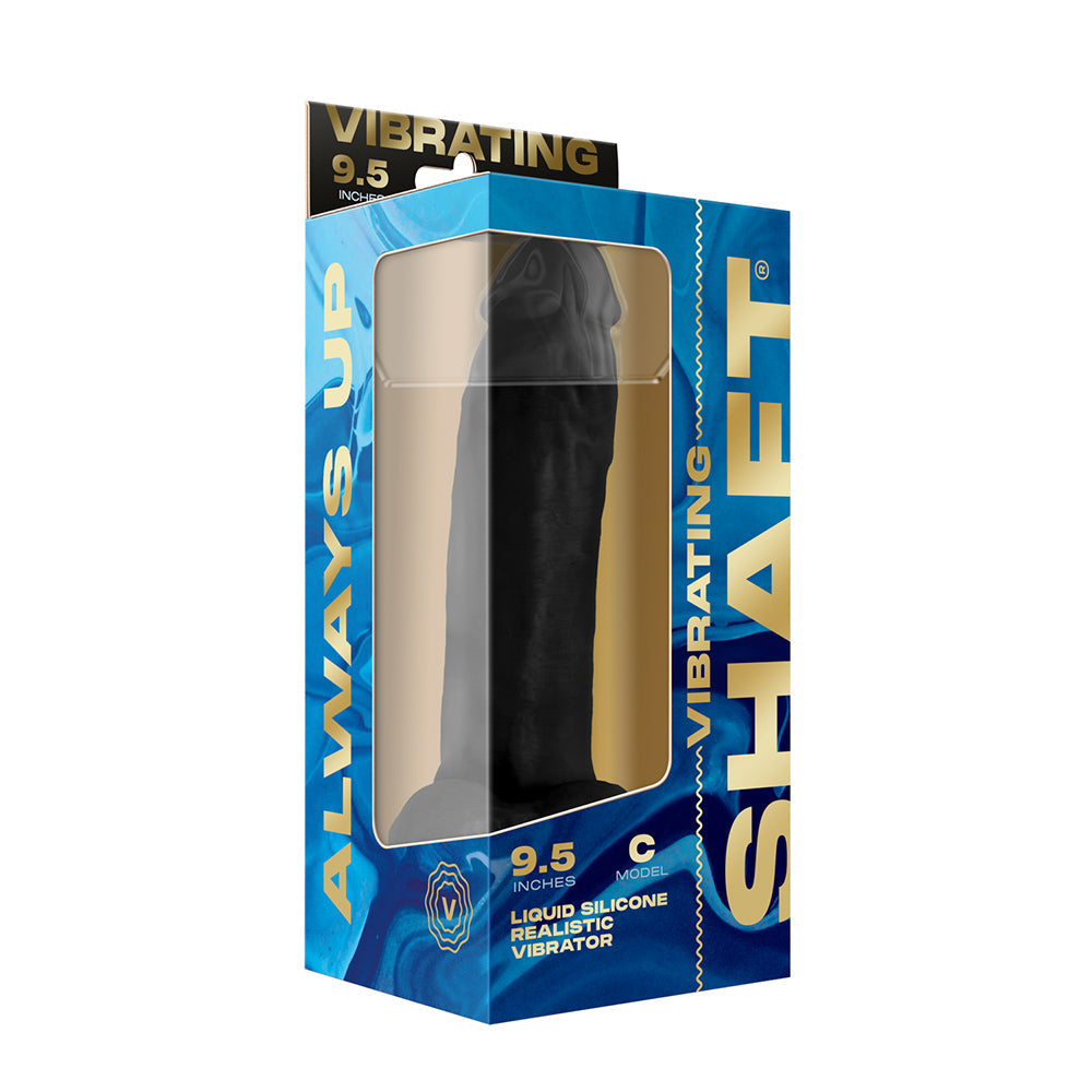 Shaft Flexskin Liquid Silicone 9.5" Vibrating Curved Dong w/Balls - Black