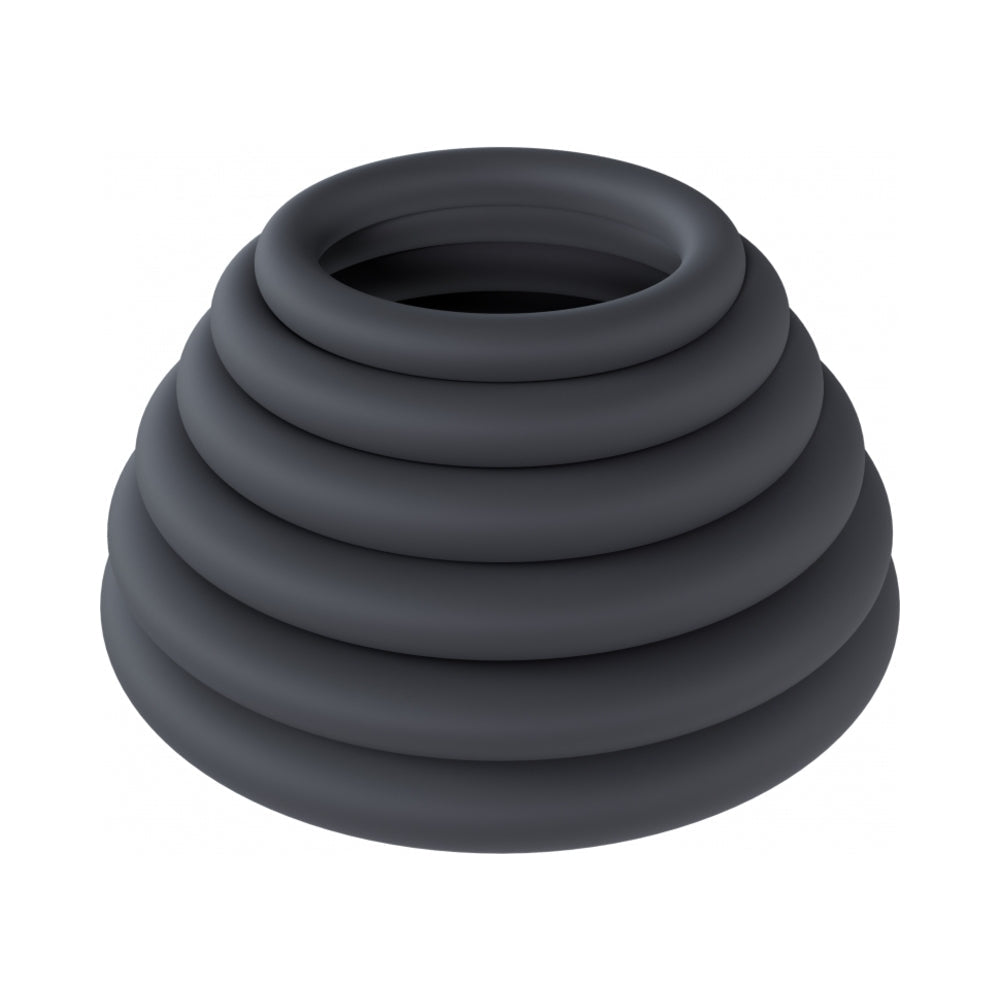 Shots Levelz Classic Silicone Cock Ring Set of 6 All Sizes - Black