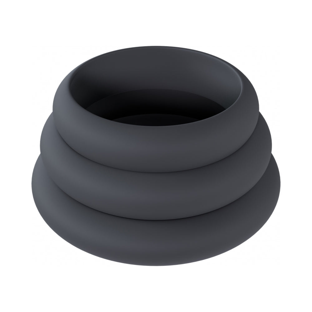 Shots Levelz Wide O Silicone Cock Ring Set of 3 (42 mm, 50 mm, 55 mm) - Black