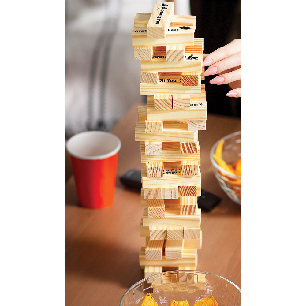 Tower Tease Naughty Sex Game w/Assorted Wooden Blocks/Sayings