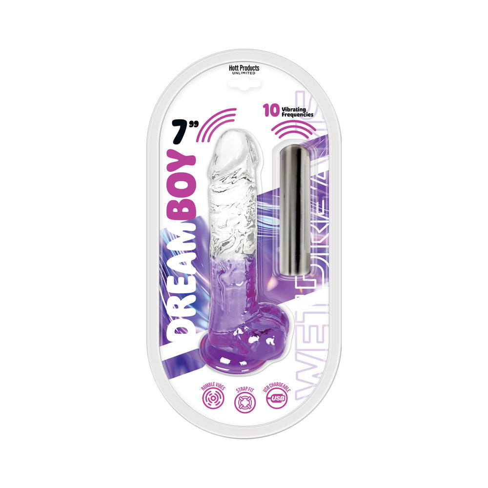 Wet Dreams Dream Boy Vibrating Jelly Dildo-Clear Lavender 7"