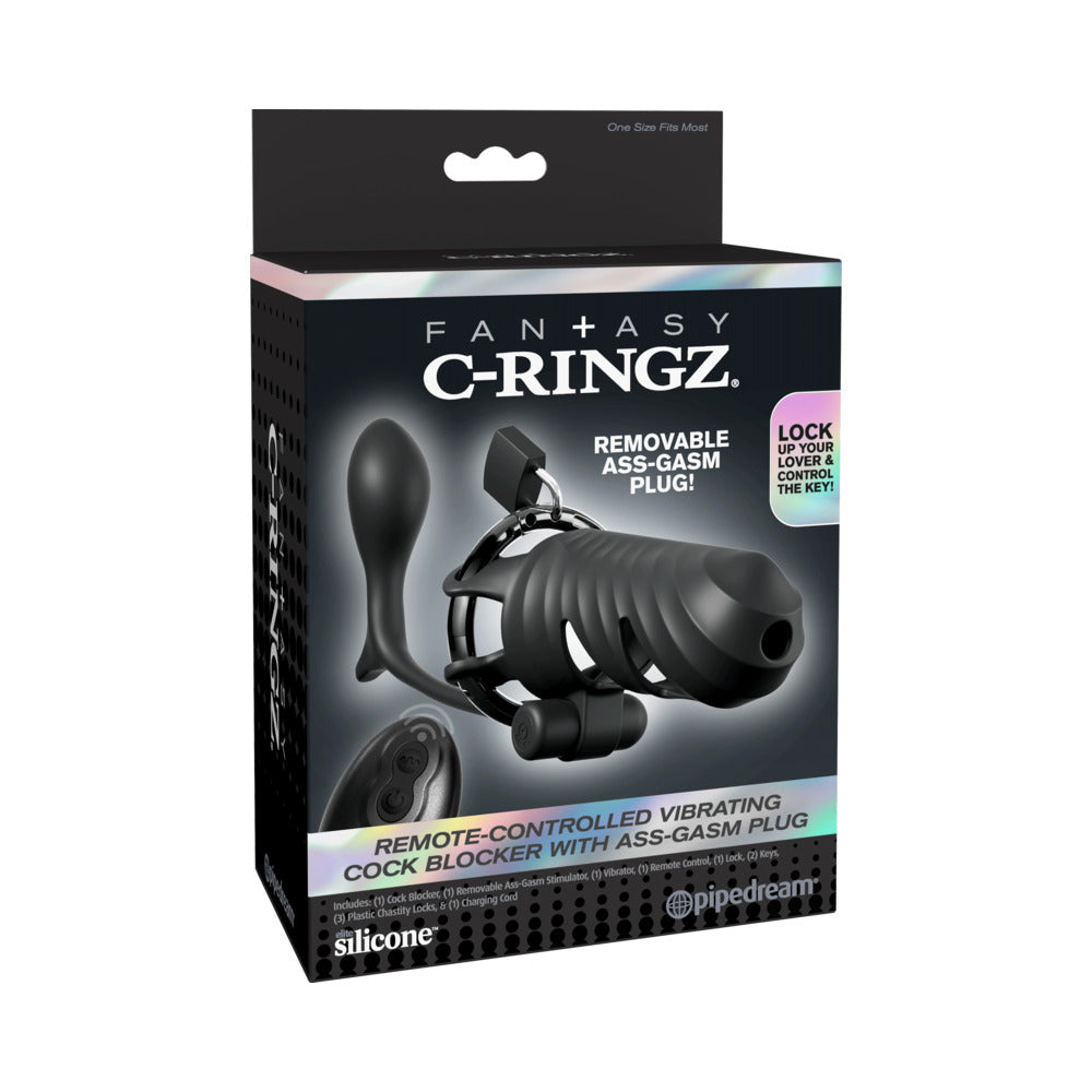 Fantasy C-Ringz Remote Controlled Vibrating Cock Blocker w/Ass-Gasam Plug - Black