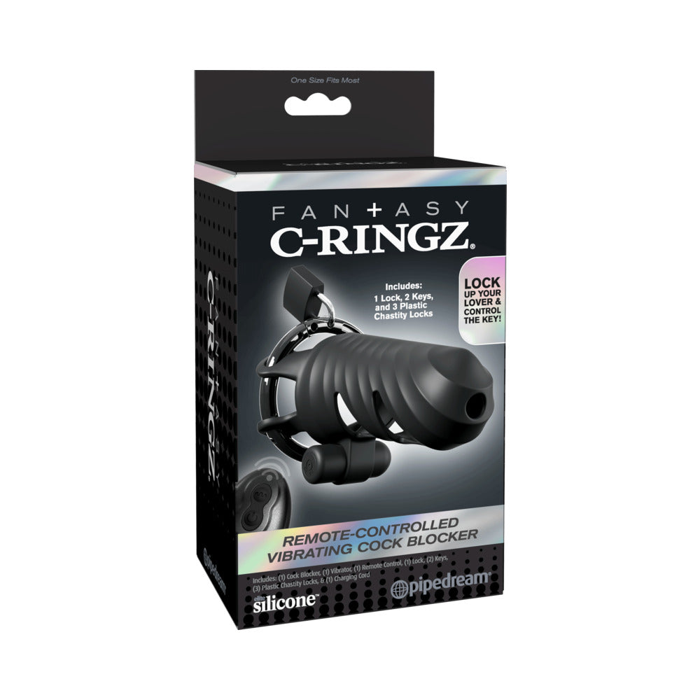 Fantasy C-Ringz Remote Controlled Vibrating Cock Blocker - Black