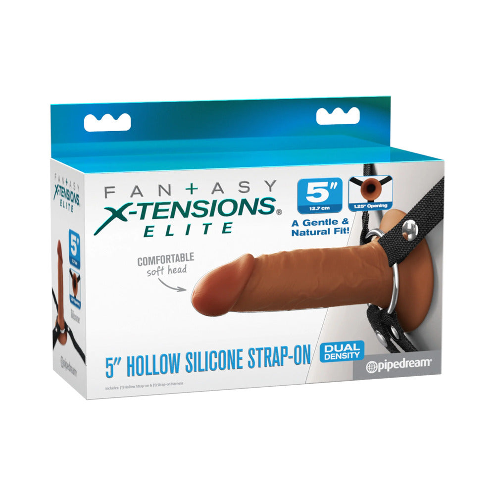 Fantasy X-Tensions Elite Hollow Strap On Dual Density Brown 5"