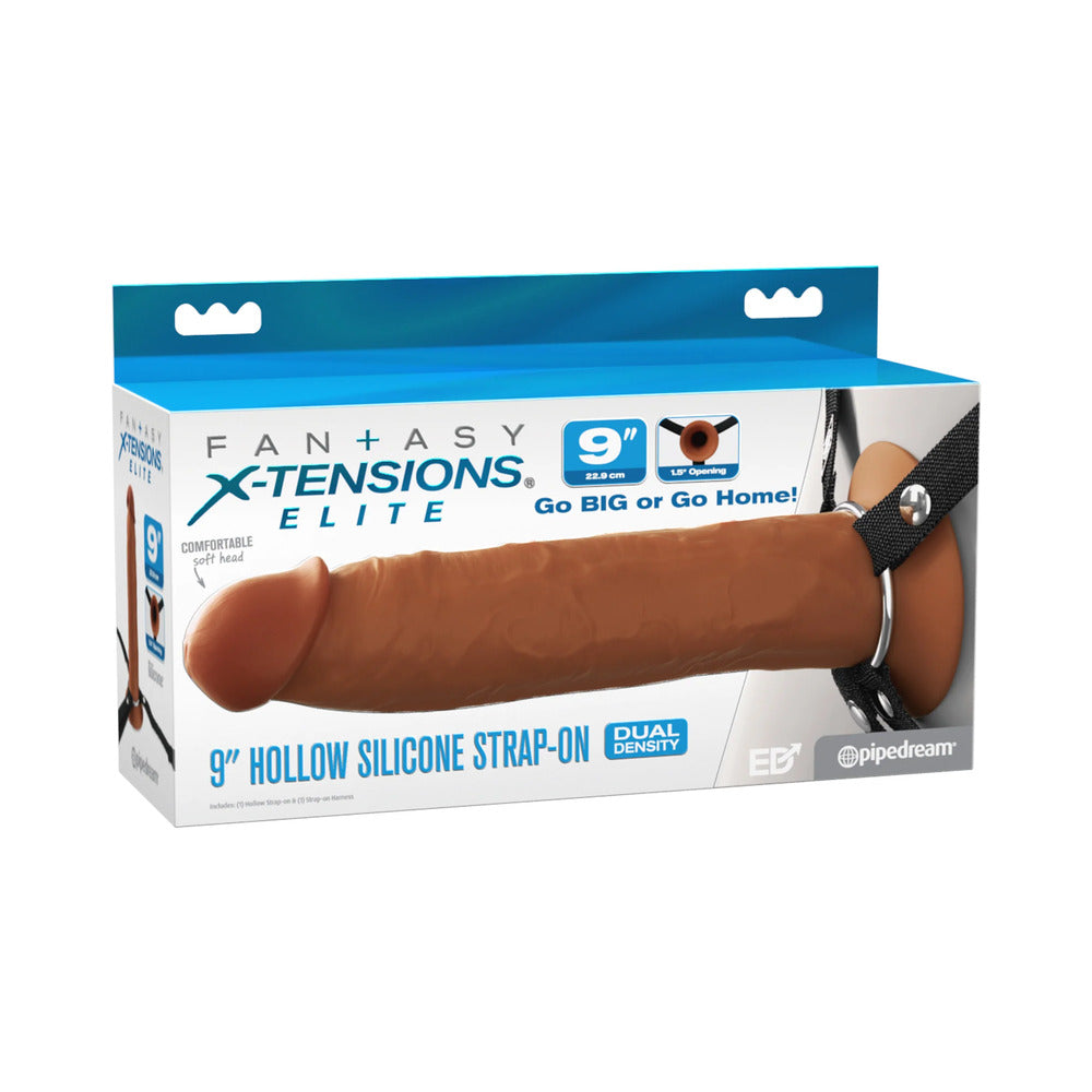 Fantasy X-Tensions Elite Hollow Strap On Dual Density Brown 9"