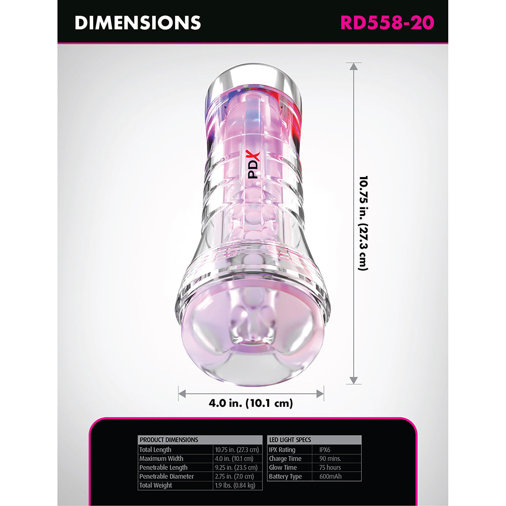 PDX Elite ViewTube XXL See-Thru EZ-Grip LED Stroker - Clear