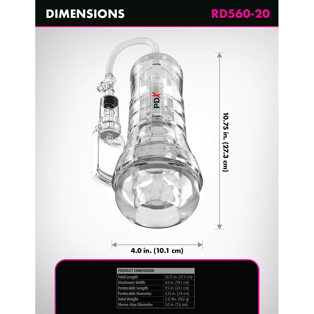 PDX Elite ViewTube Vac XXL Pump See-Thru EZ-Grip Pump Stroker - Clear
