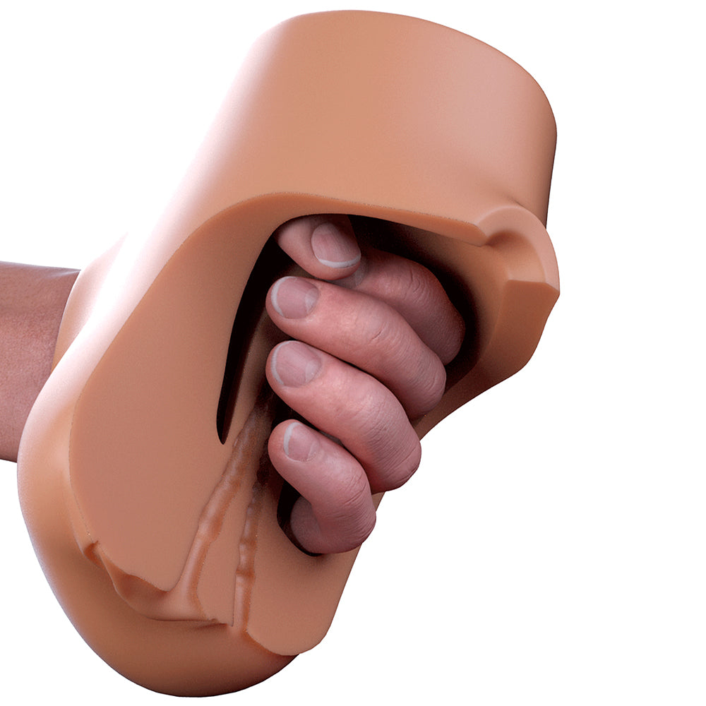 PDX Plus Double Pounder Vibrating Squeeze Stroker-Brown