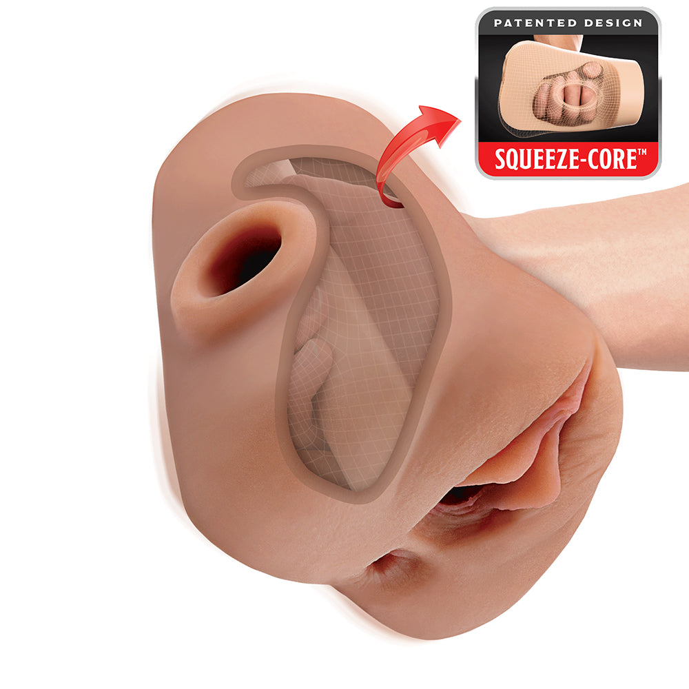 PDX Plus Double Pounder Vibrating Squeeze Stroker-Brown