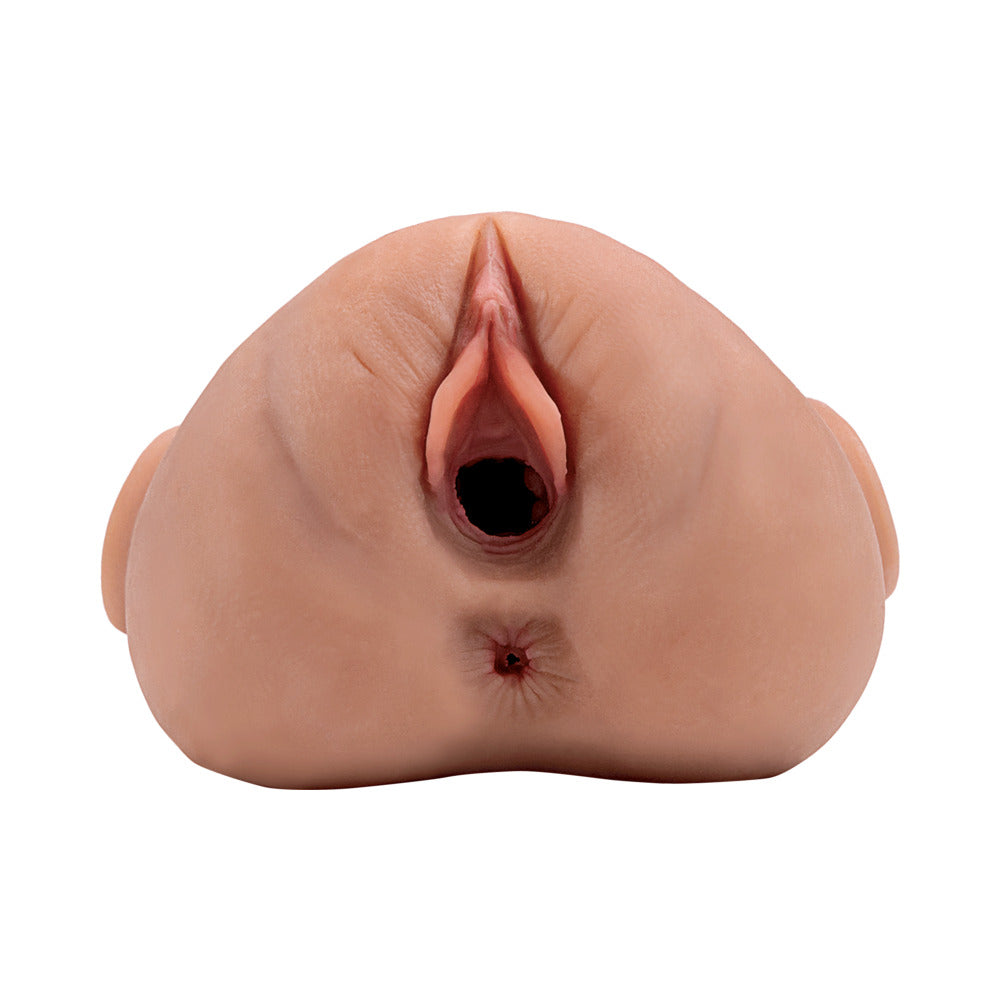 PDX Plus Double Pounder Vibrating Squeeze Stroker-Brown
